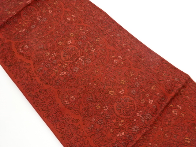 JAPANESE NAGOYA OBI / CHIKUZEN HAKATA / WOVEN FLOWER ARABESQUE